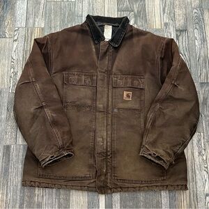 👁️ Carhartt Vintage Brown Distressed Quilt-Lined Duck Traditional Coat